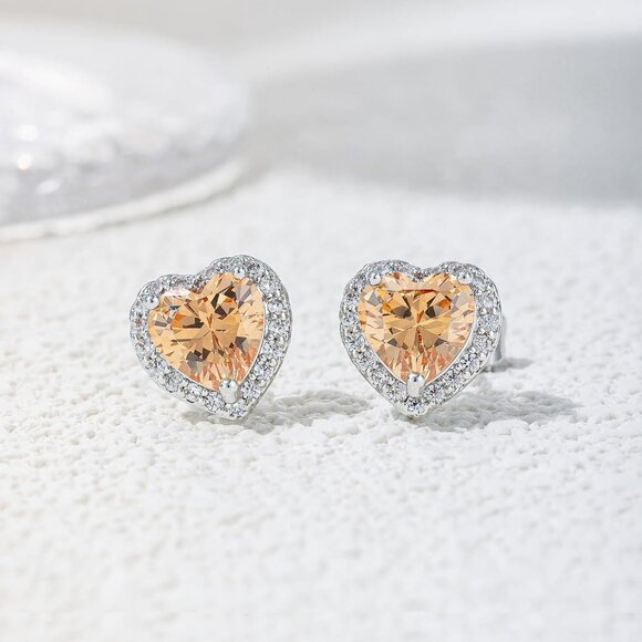 Women's Heart Tan Elegant Mall Dainty Halo Birthstone Cubic Zirconia Earring - Picture 4 of 6